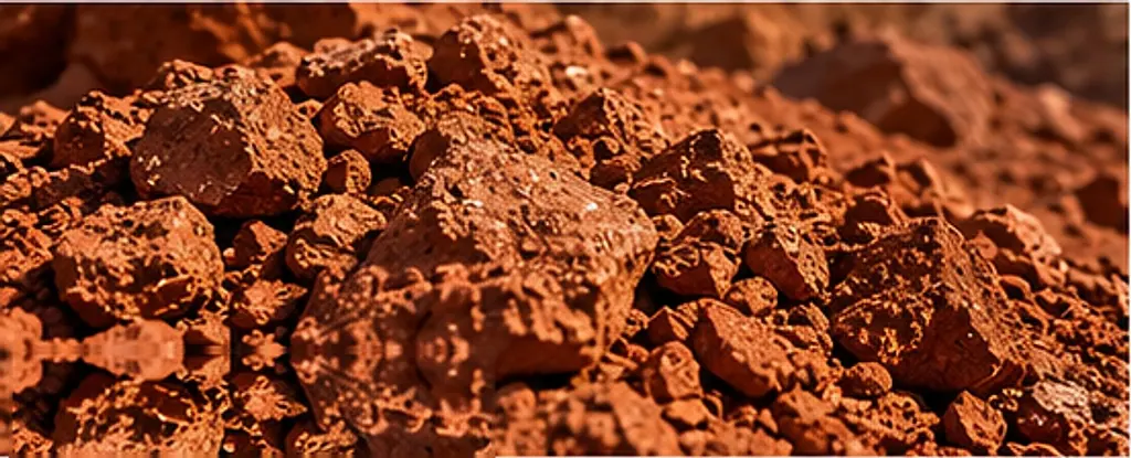 Close-up of reddish-brown saprolite nickel ore
